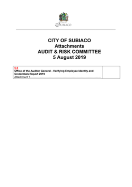 CITY of SUBIACO Attachments AUDIT & RISK COMMITTEE 5 August 2019