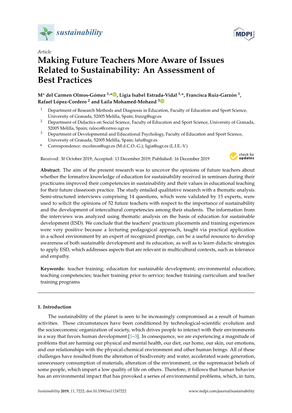 Making Future Teachers More Aware of Issues Related to Sustainability: an Assessment of Best Practices
