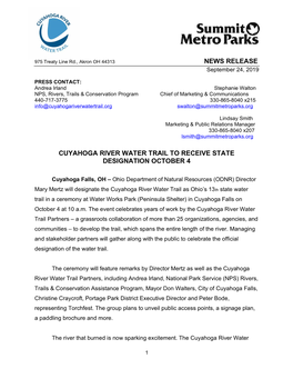 News Release Cuyahoga River Water Trail to Receive