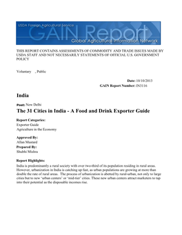 The 31 Cities in India - a Food and Drink Exporter Guide