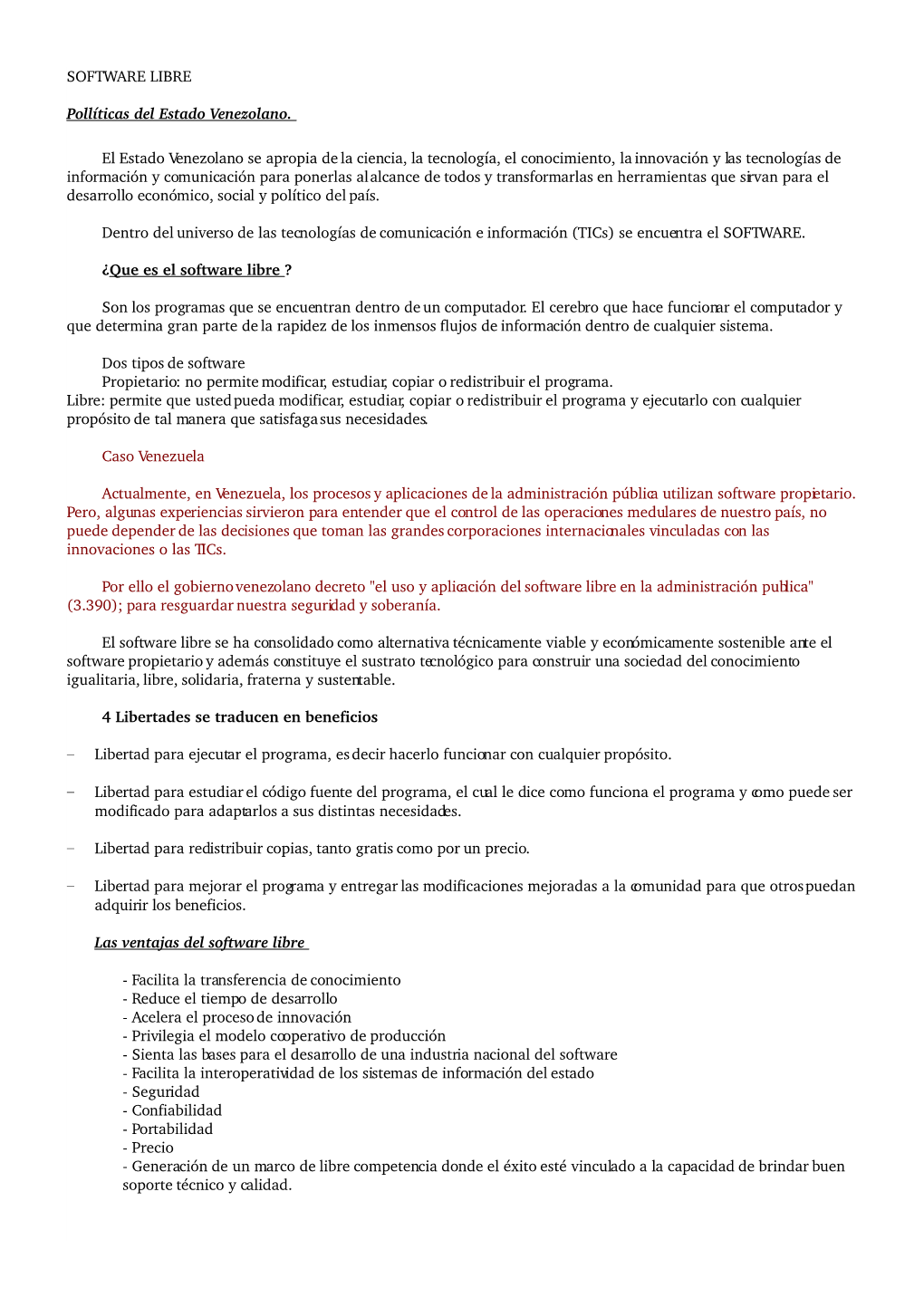 SOFTWARE LIBRE Pollíticas Del Estado Venezolano