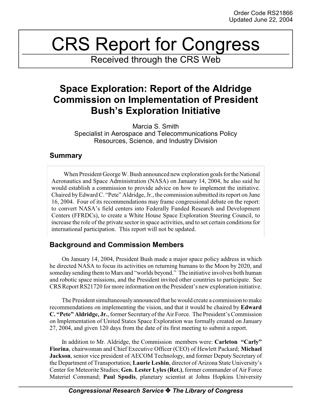 The Aldridge Commission Report