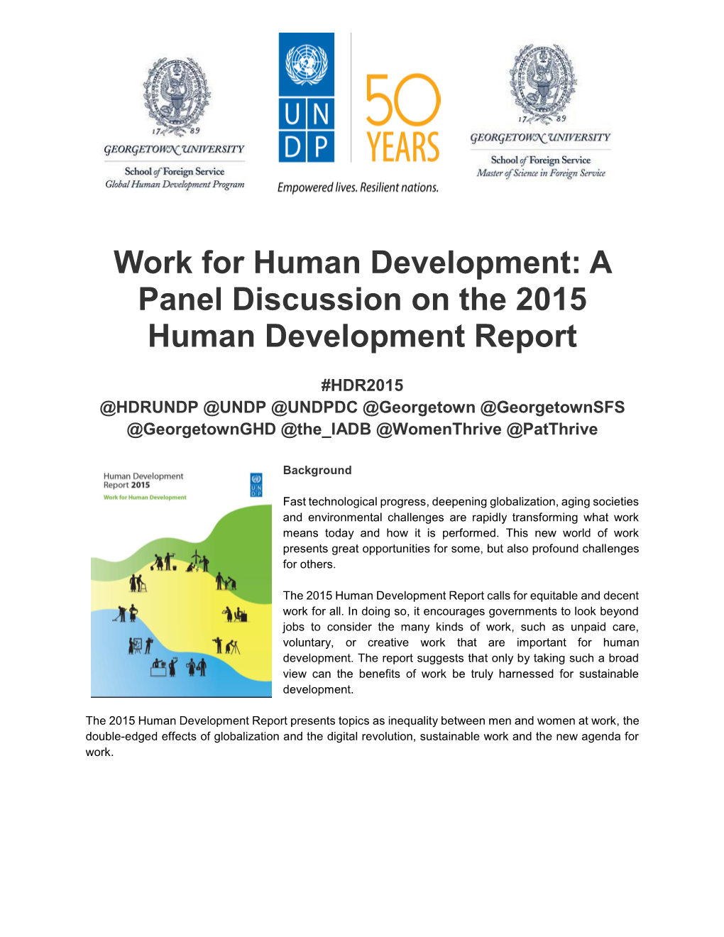 Work for Human Development: a Panel Discussion on the 2015 Human Development Report