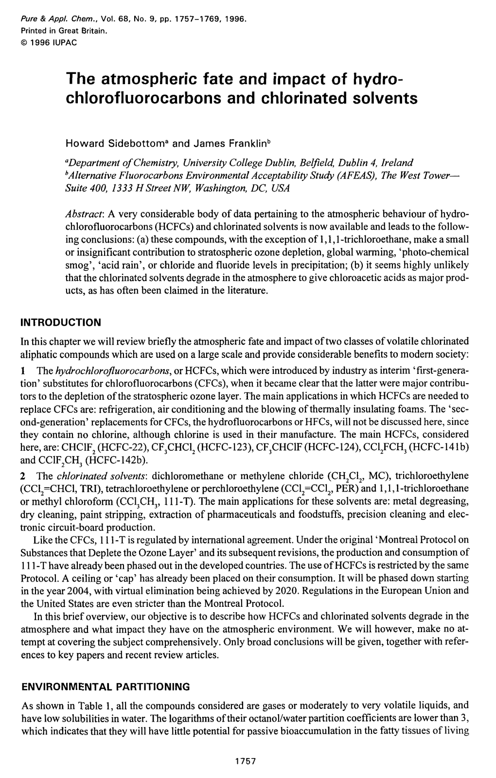 Chlorofluorocarbons and Chlorinated Solvents