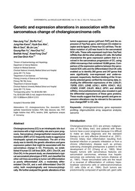Genetic and Expression Alterations in Association with the Sarcomatous Change of Cholangiocarcinoma Cells