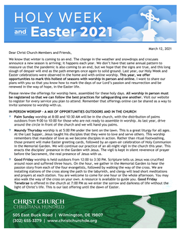 March 12, 2021 Dear Christ Church Members and Friends, We Know That Winter Is Coming to an End