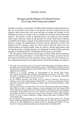 Hostages and the Dangers of Cultural Contact: Two Cases from Umayyad Cordoba*