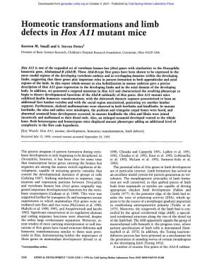 Homeotic Transformations and Limb Defects in Hox All Mutant Mice