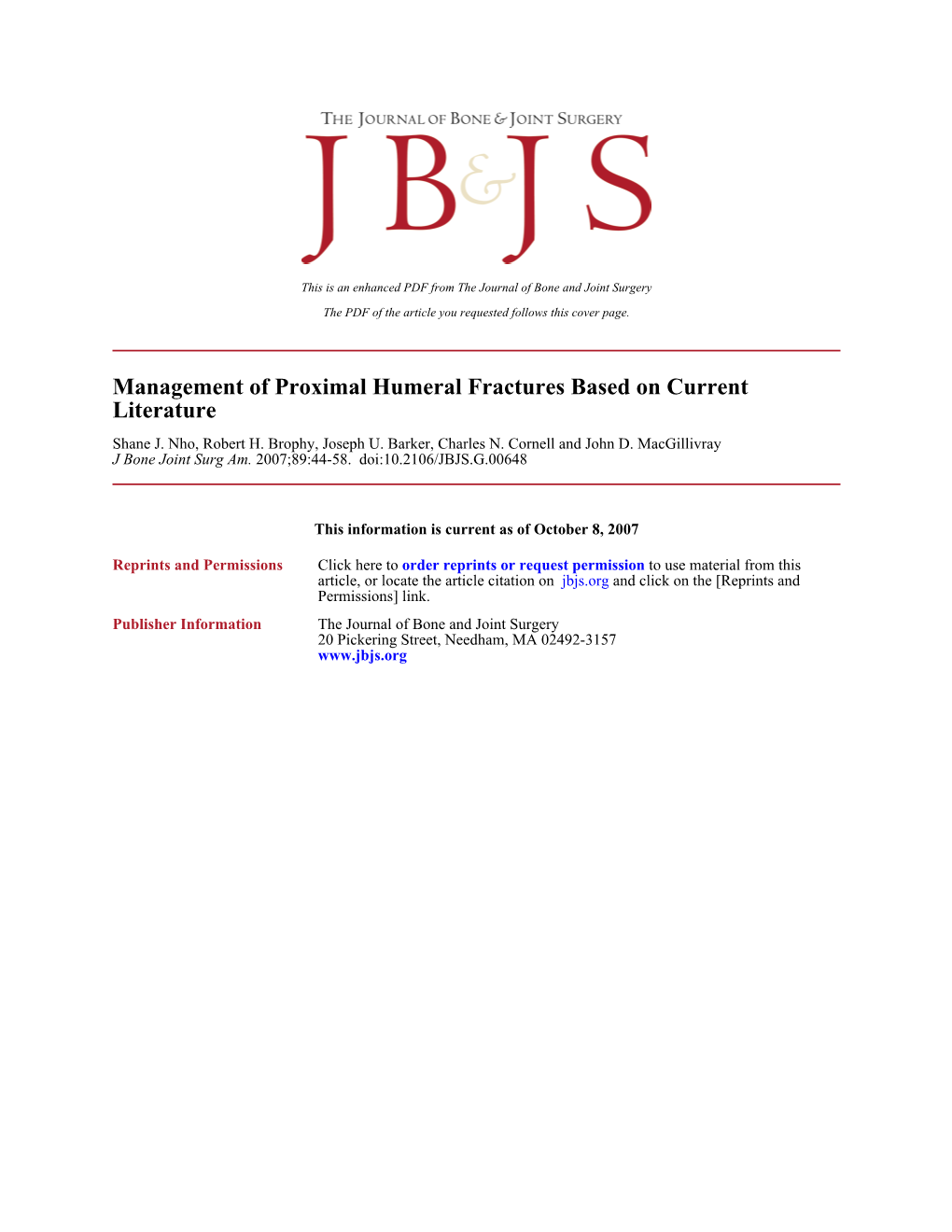 Management of Proximal Humeral Fractures Based on Current Literature