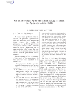 Unauthorized Appropriations; Legislation on Appropriation Bills