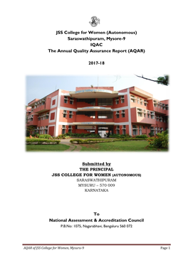 Saraswathipuram, Mysore-9 IQAC the Annual Quality Assurance Report (AQAR)