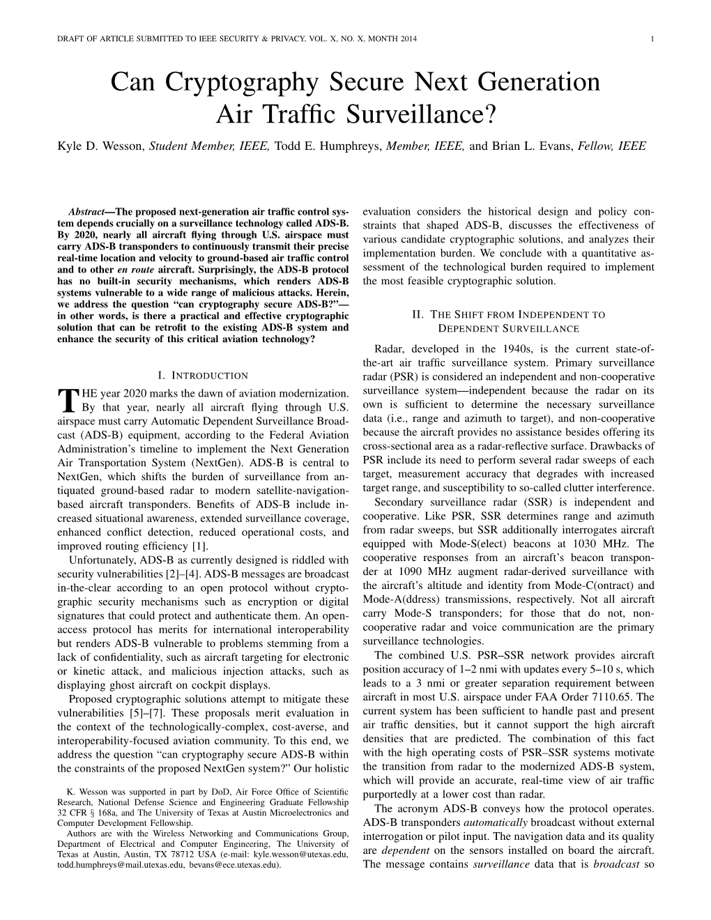 Can Cryptography Secure Next Generation Air Traffic Surveillance?