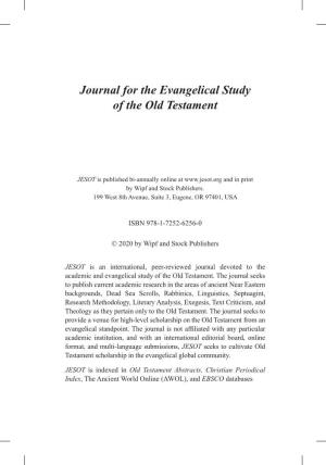 Download Journal for the Evangelical Study of the Old Testament