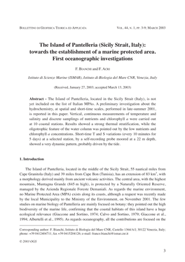 The Island of Pantelleria (Sicily Strait, Italy): Towards the Establishment of a Marine Protected Area