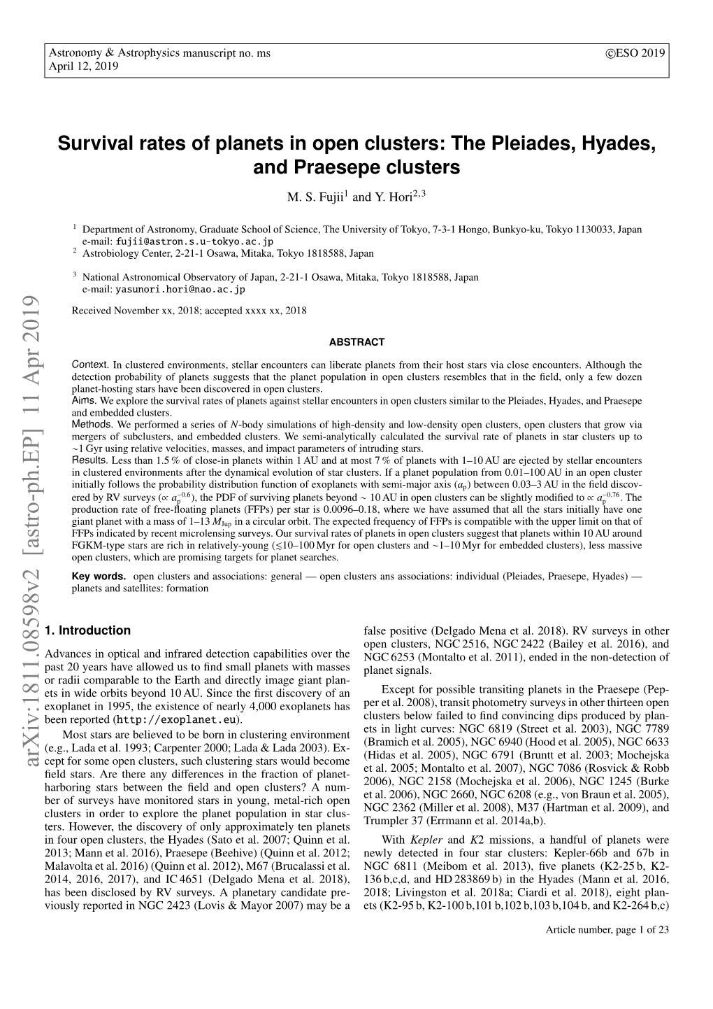 Survival Rates of Planets in Open Clusters: the Pleiades, Hyades, and Praesepe Clusters M