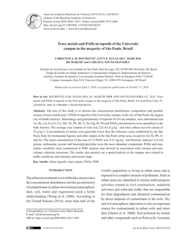 Trace Metals and Pahs in Topsoils of the University Campus in the Megacity of São Paulo, Brazil