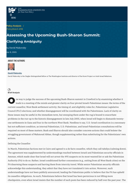 Assessing the Upcoming Bush-Sharon Summit: Clarifying Ambiguity by David Makovsky