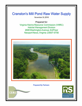 Cranston's Mill Pond Raw Water Supply November 30, 2016