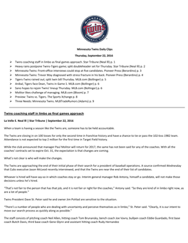 Minnesota Twins Daily Clips Thursday, September 22