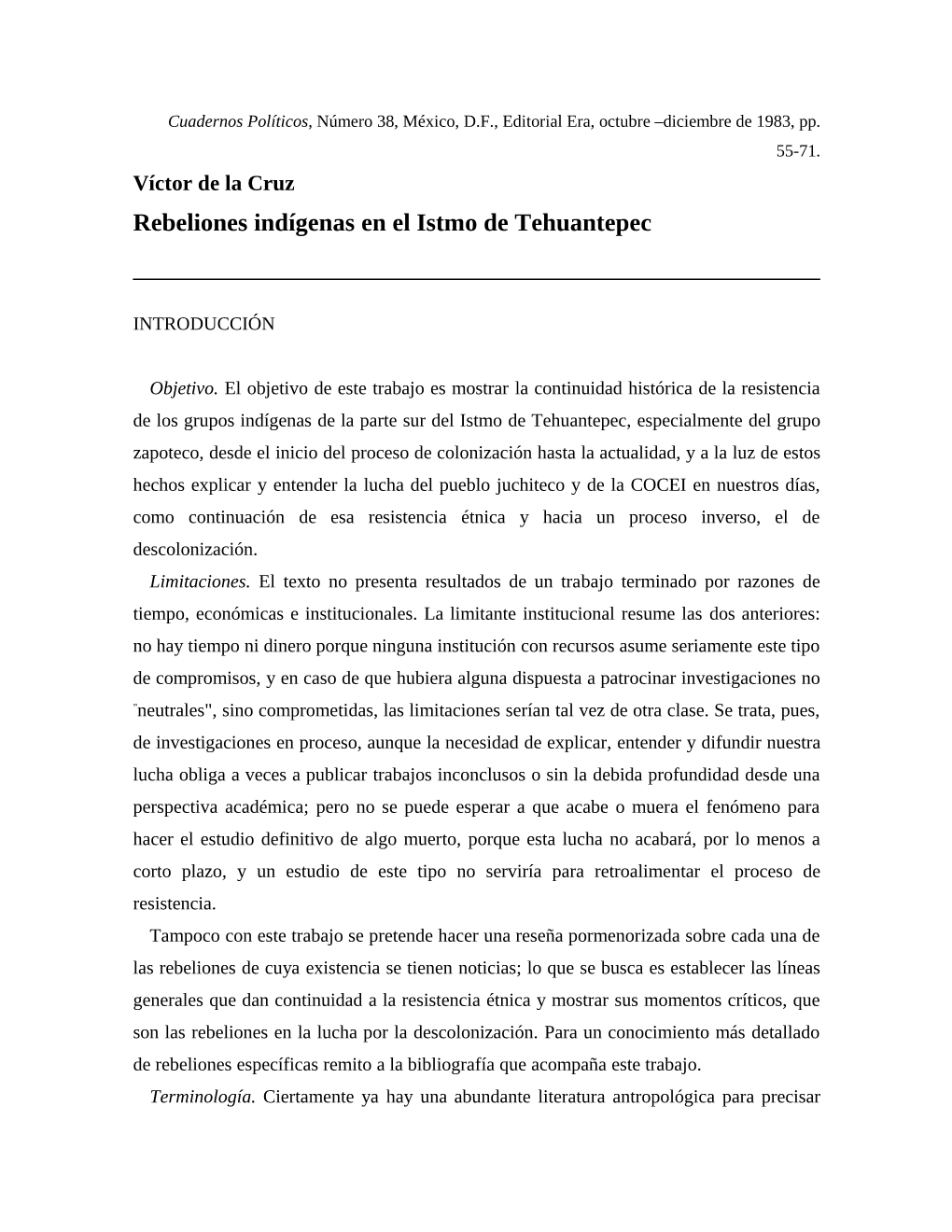 Rebeliones Indígenas En El Istmo De Tehuantepec