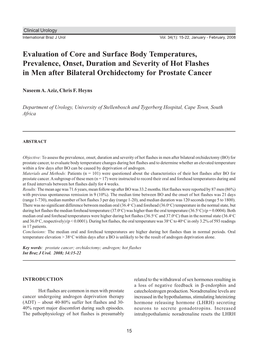 Evaluation of Core and Surface Body Temperatures, Prevalence, Onset, Duration and Severity of Hot Flashes in Men After Bilateral Orchidectomy for Prostate Cancer
