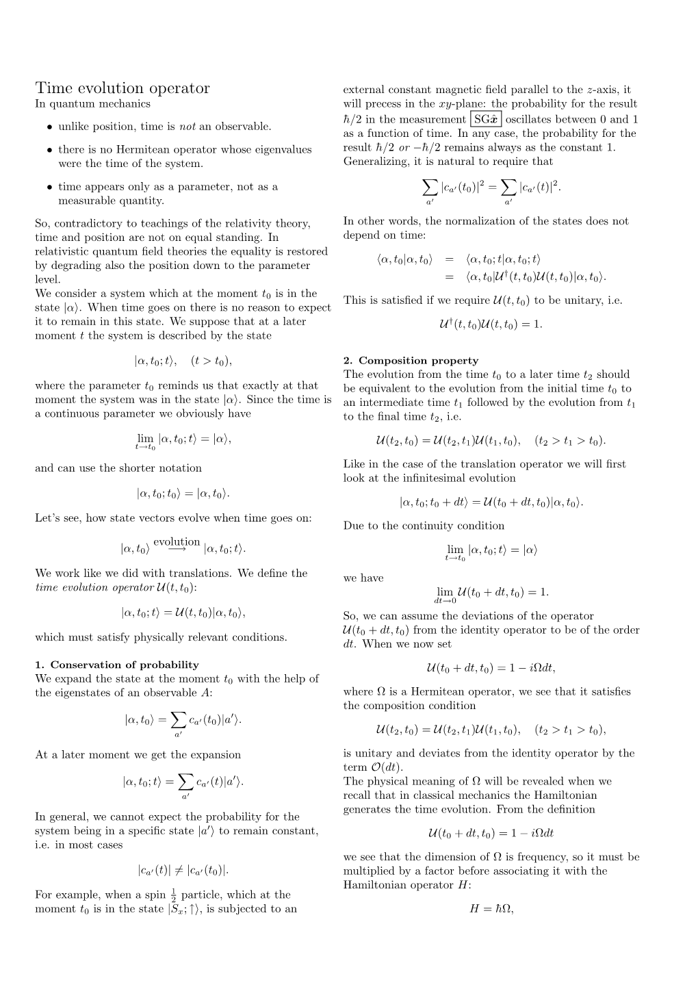 Time Evolution Operator