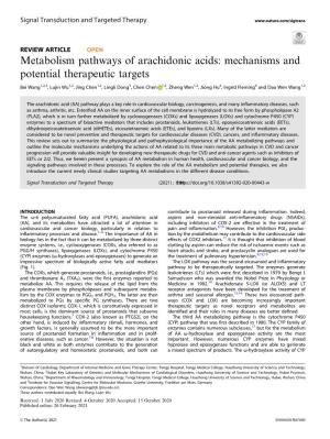 Metabolism Pathways of Arachidonic Acids: Mechanisms and Potential Therapeutic Targets