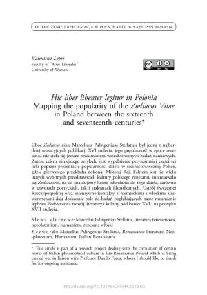 Hic Liber Libenter Legitur in Polonia Mapping the Popularity of the Zodiacus Vitae in Poland Between the Sixteenth and Seventeenth Centuries*