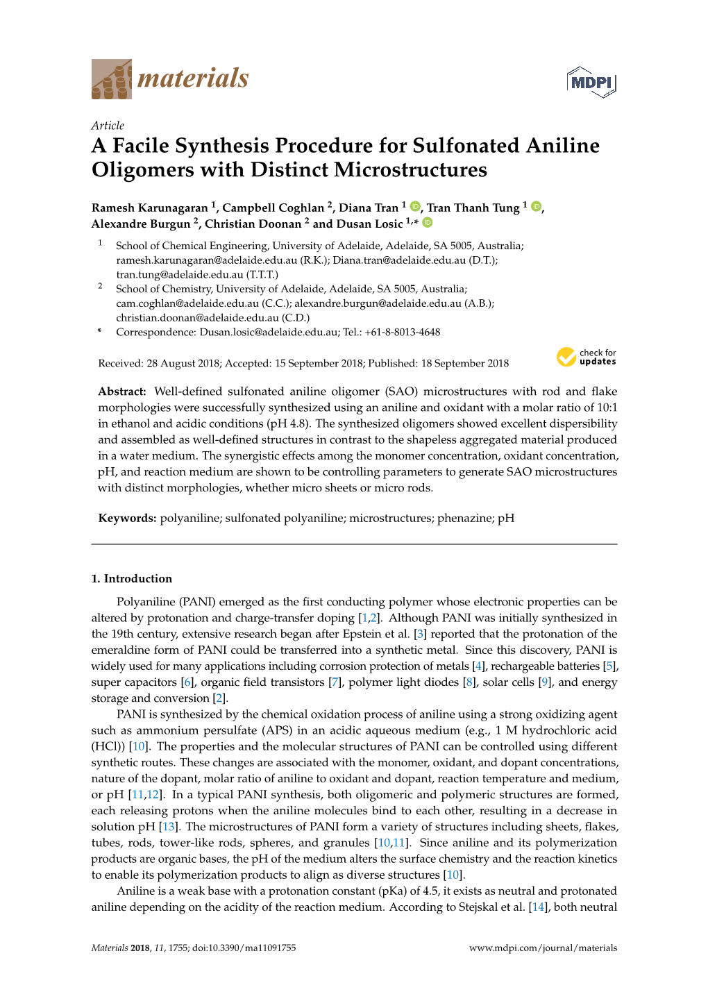 A Facile Synthesis Procedure for Sulfonated Aniline Oligomers with Distinct Microstructures