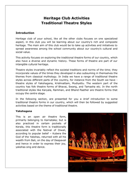 Heritage Club Activities Traditional Theatre Styles