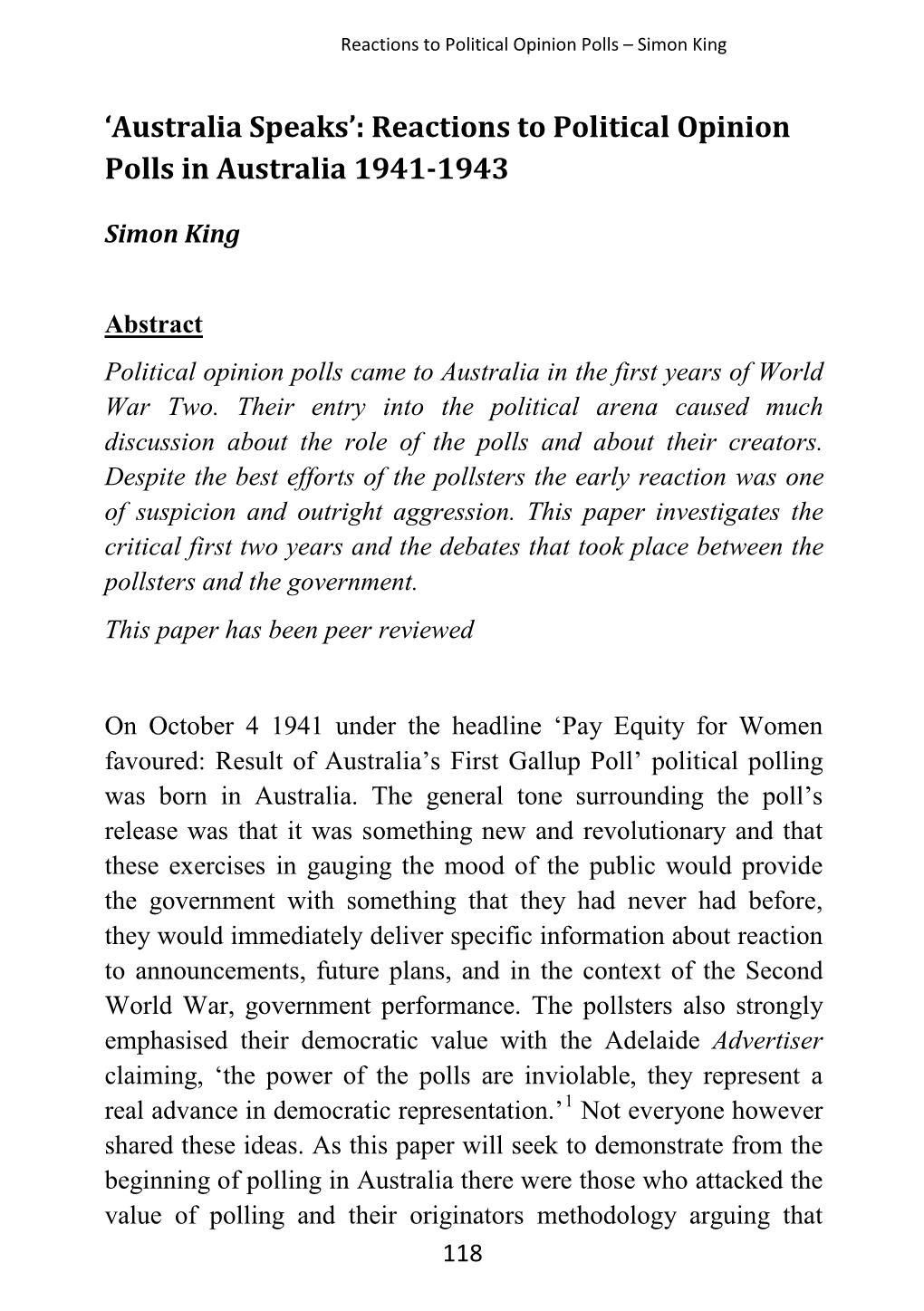 Reactions to Political Opinion Polls in Australia 1941-1943