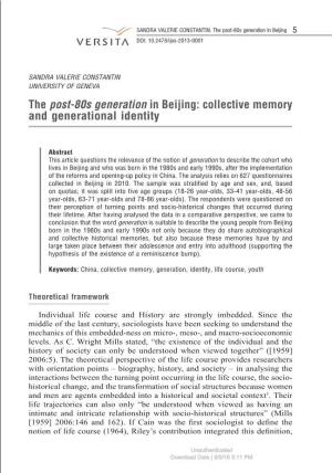 The Post-80S Generation in Beijing: Collective Memory and Generational Identity