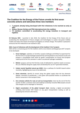 The Coalition for the Energy of the Future Unveils Its First Seven Concrete Actions and Welcomes Three New Members