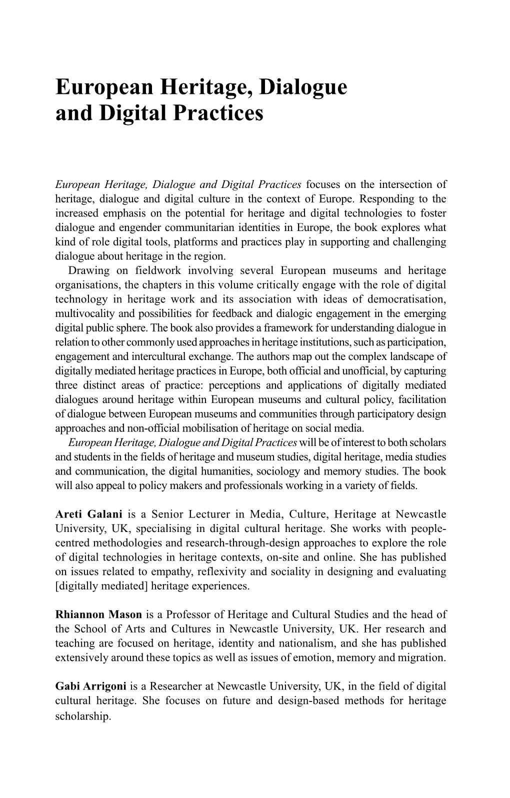 European Heritage, Dialogue and Digital Practices