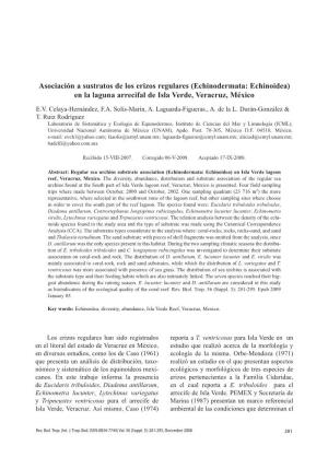 Asociación a Sustratos De Los Erizos Regulares (Echinodermata: Echinoidea) En La Laguna Arrecifal De Isla Verde, Veracruz, México