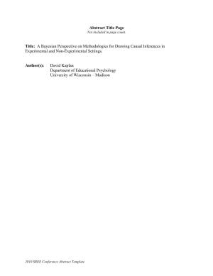 Abstract Title Page Title: a Bayesian Perspective on Methodologies For
