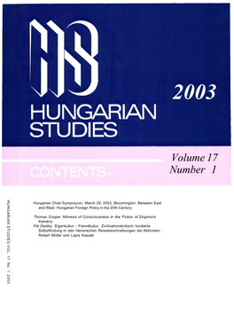 HUNGARIAN STUDIES 17. No. 1. Nemzetközi Magyar Filológiai