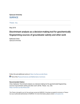 Discriminant Analysis As a Decision-Making Tool for Geochemically Fingerprinting Sources of Groundwater Salinity and Other Work