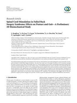 Spinal Cord Stimulation in Failed Back Surgery Syndrome: Effects on Posture and Gait—A Preliminary 3D Biomechanical Study