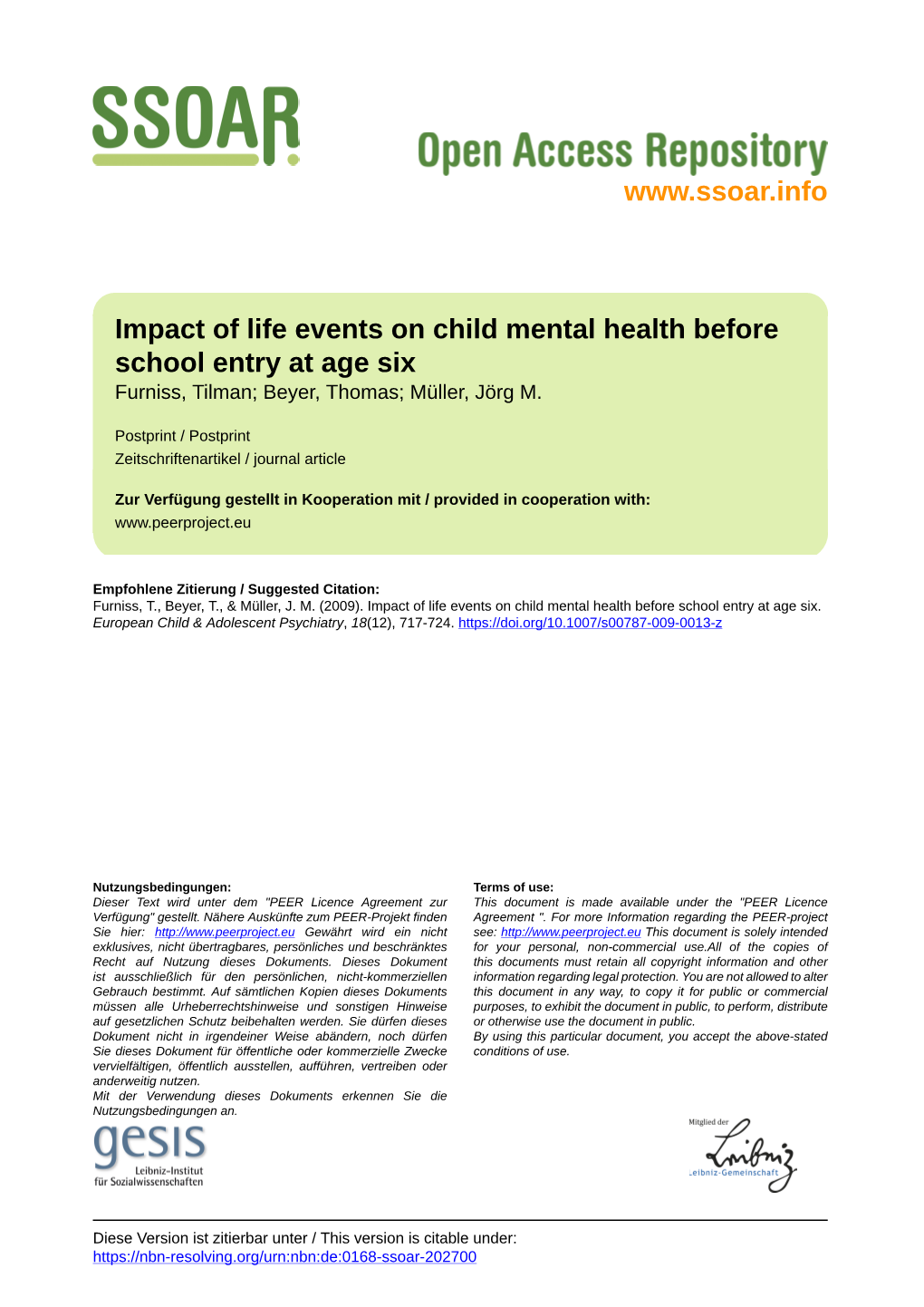 Impact of Life Events on Child Mental Health Before