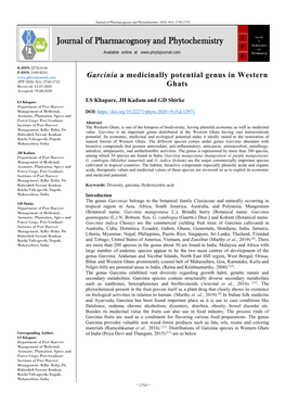 Garcinia a Medicinally Potential Genus in Western Ghats
