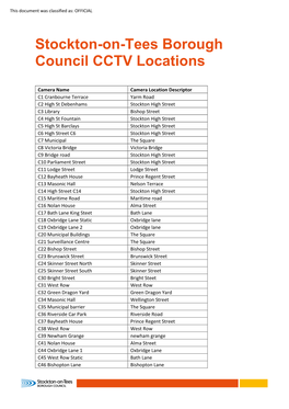 Stockton-On-Tees Borough Council CCTV Locations