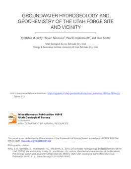 Groundwater Hydrogeology and Geochemistry of the Utah Forge Site and Vicinity