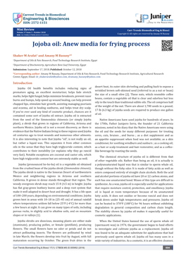 Jojoba Oil: Anew Media for Frying Process