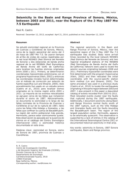 Seismicity in the Basin and Range Province of Sonora, México, Between 2003 and 2011, Near the Rupture of the 3 May 1887 Mw 7.5 Earthquake