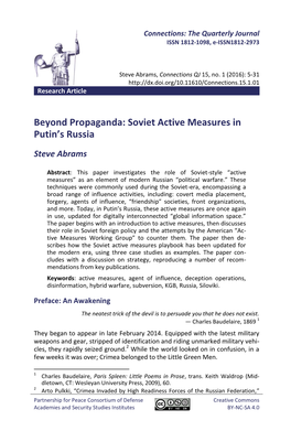 Beyond Propaganda: Soviet Active Measures in Putin's Russia