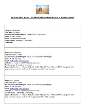 International Board Certified Lactation Consultants in Saskatchewan