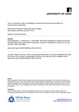 Suitability of Sawdust from Three Tropical Timbers for Wood-Cement Composites