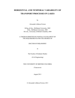 Horizontal and Temporal Variability of Transport Processes in Lakes