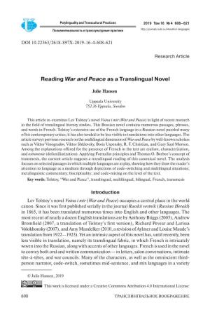 Reading War and Peace As a Translingual Novel